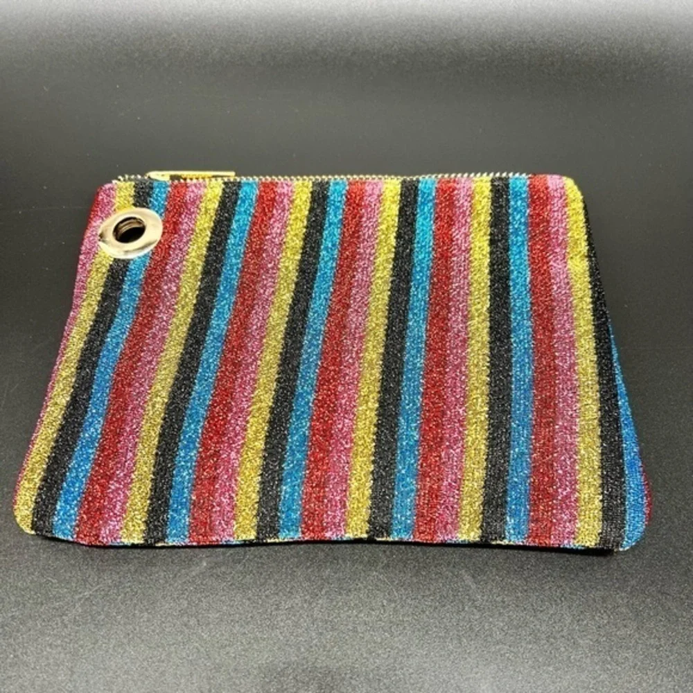 Shimmery striped clutch or makeup bag